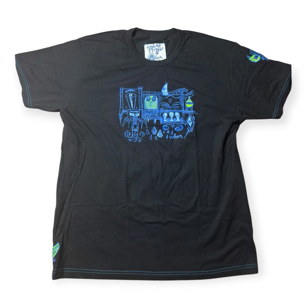 Volcom Black Blue T-Shirt Size XLarge Shirt Skater VTG 90s Rare BNWT